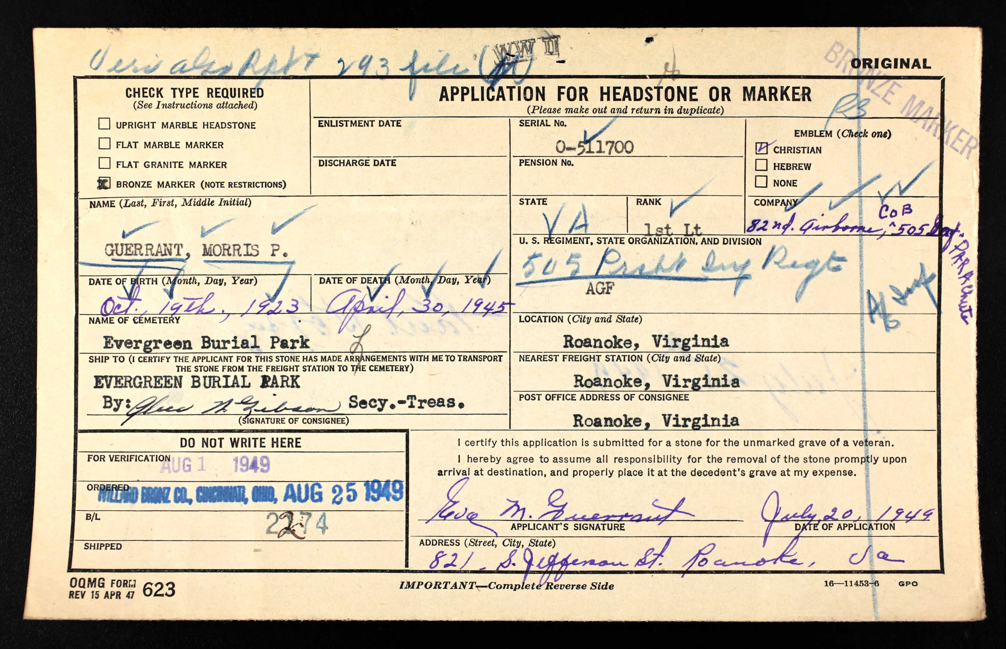 Lt. Morris P. Guerrant  B Company